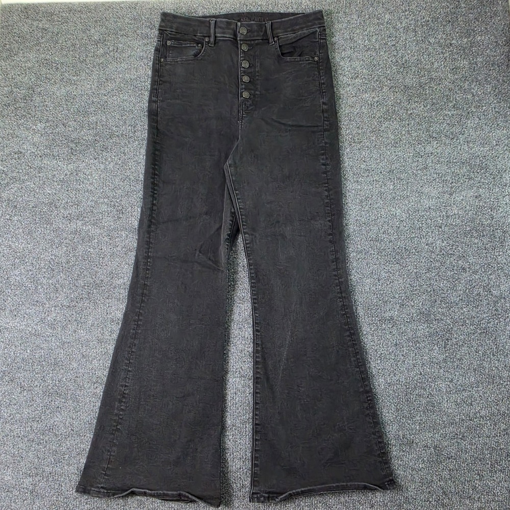 American Eagle Curvy Highest Rise Flare Jeans Womens 12 Black Next Level Stretch